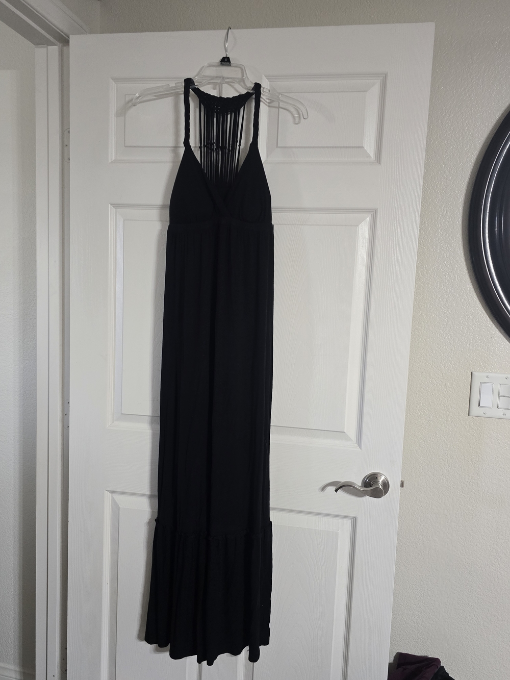 XOXO Black Fringe-Back Maxi Dress